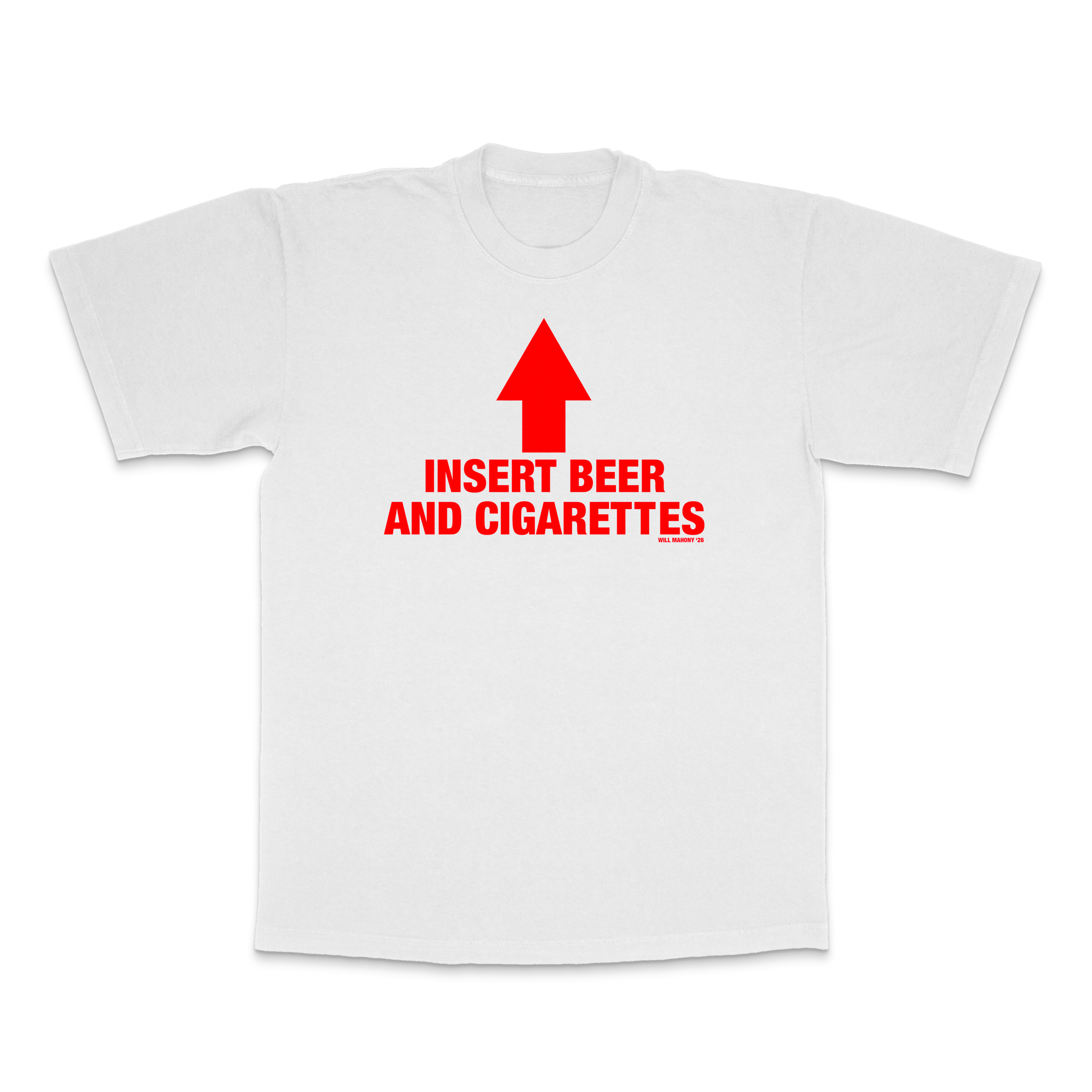 beer and cigarette shirt BEER AND CIGS TEE (WHITE/RED) · Will Mahony